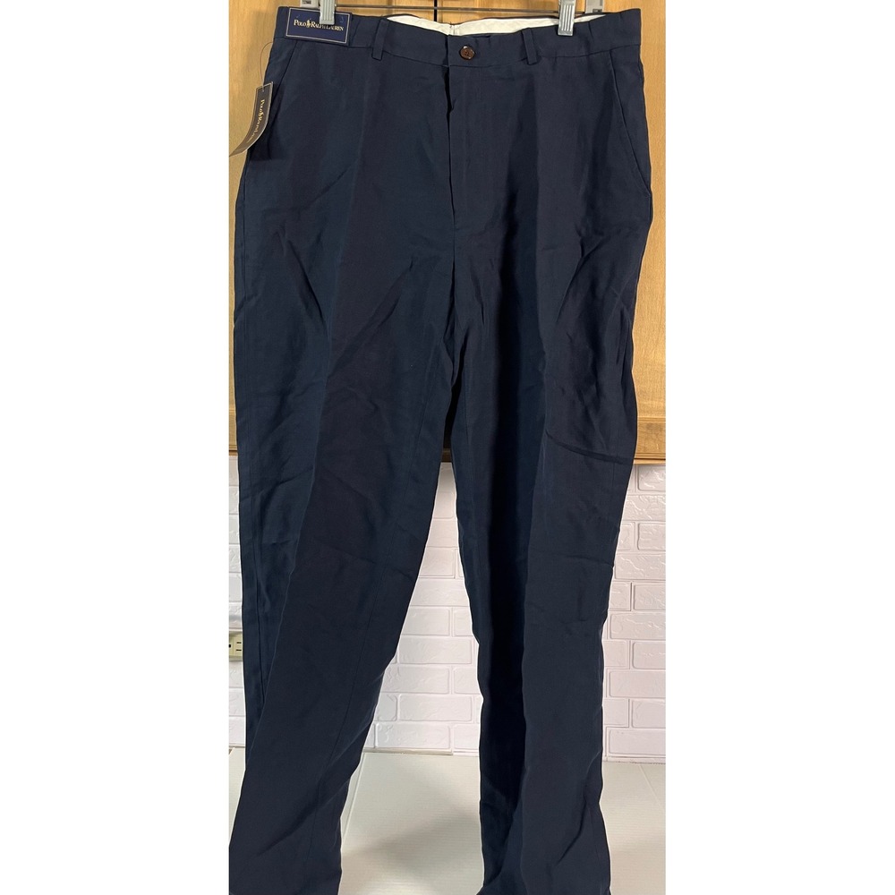 Polo Ralph Lauren Dress Pants Men 34/32 Navy New Linen Silk Blend Trousers